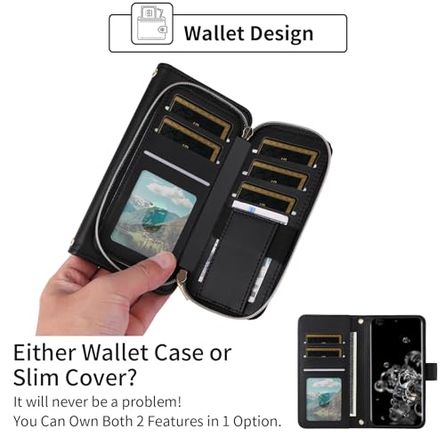Wallet Case for Samsung Galaxy S20 Ultra 5G with Wrist Strap, Crossbody Shoulder Strap, Leather Stand Cell Phone Cover with 9+ Card Slots for S20ultra 20S S 20 A20 S2O 20ultra G5 Women Black | Wrist/Shoulder Strap, Purse, PU Leather, Stand, Cell Phone Cov
