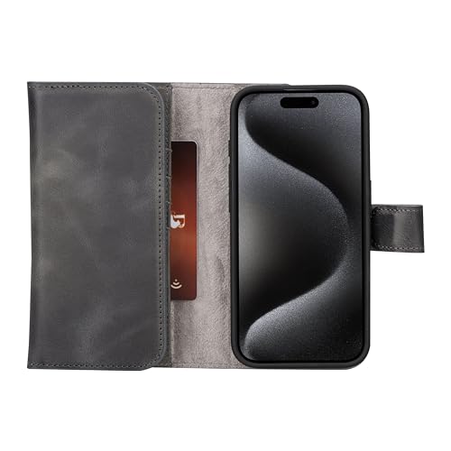 Bayelon Wallet Case for iPhone 15 Pro Max, Trifold Leather Wallet, Detachable Magnetic Flip Folio Cover, Card Holder, iPhone 15 Pro Max Wallet Case, MagSafe Compatible, RFID Blocking (Smoked Black) - color: Smoked Black, size: iPhone 15 Pro Max