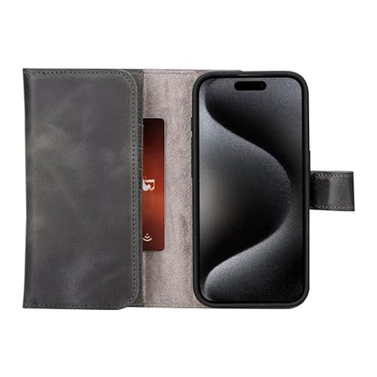 Bayelon Wallet Case for iPhone 15 Pro Max, Trifold Leather Wallet, Detachable Magnetic Flip Folio Cover, Card Holder, iPhone 15 Pro Max Wallet Case, MagSafe Compatible, RFID Blocking (Smoked Black) - color: Smoked Black, size: iPhone 15 Pro Max