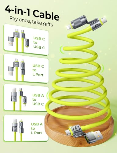 240W 4 in 1 Coiled USB C Cable, 5FT CarPlay & Android Auto Cable - color: Green, size: 240W, style: Coiled Cable