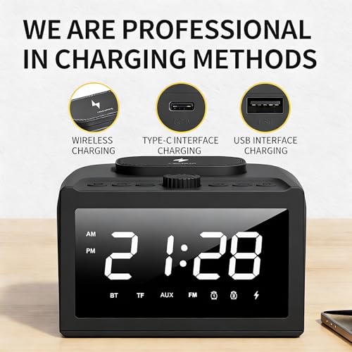 Multifunctional Wireless Charger, Wireless Charging Station with Time and Alarm Clock, Charging Dock with Bluetooth Speaker, 15W Wireless Fast Charging, All-in-One Charging Base,S31 Black. - color: Multifunctional Alarm Clock S31 Black