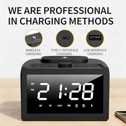 Multifunctional Wireless Charger, Wireless Charging Station with Time and Alarm Clock, Charging Dock with Bluetooth Speaker, 15W Wireless Fast Charging, All-in-One Charging Base,S31 Black. - color: Multifunctional Alarm Clock S31 Black