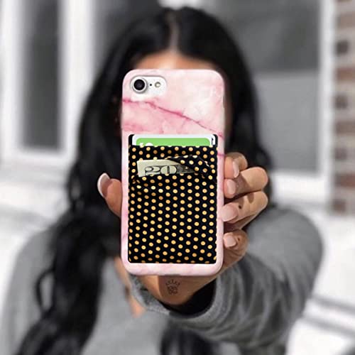 RFID Blocking Phone Card Wallet Stretchy Lycra Wallet Pocket Credit Card ID Case Pouch Sleeve Adhesive Sticker Compatible with iPhone Android Smartphones (Polka Dot Yellow)-2PC - color: Dot Yellow