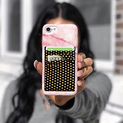 RFID Blocking Phone Card Wallet Stretchy Lycra Wallet Pocket Credit Card ID Case Pouch Sleeve Adhesive Sticker Compatible with iPhone Android Smartphones (Polka Dot Yellow)-2PC - color: Dot Yellow