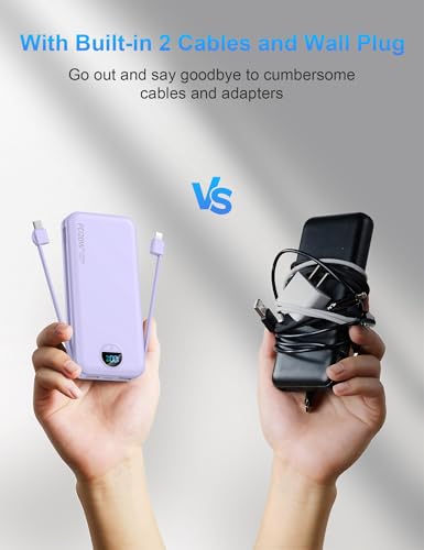 Ffnpua Portable Charger Power Bank 10000mAh PD20W w/Built-in Cables