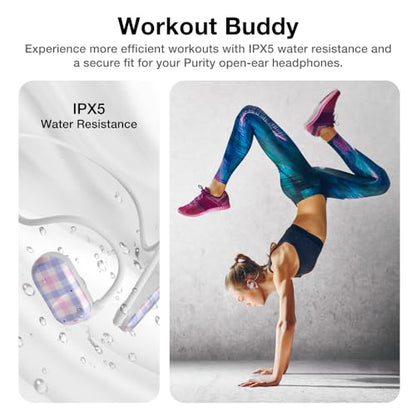 Purity Air Open Ear Headphones - True Air Conduction Wireless Bluetooth Open Ear Earbuds with Dual Mic for iPhone/Android - Secured Long Wearing Comfort, Sports Sweat Resistant (Pastel Plaid) - color: Pastel Plaid