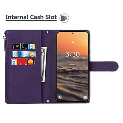 iCoverCase for Samsung Galaxy S23 Wallet Case with Card Holder, Kickstand Feature PU Leather Case with Adjustable Crossbody Lanyard Magnetic Clasp Zipper Pocket Flip Cover (Purple) - color: Purple, size: Galaxy S23