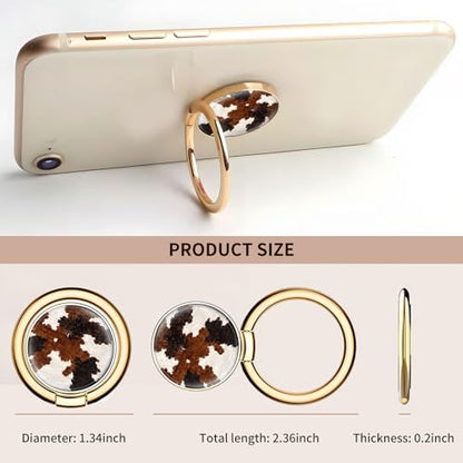 Cell Phone Ring Holder, Cute Metal Phone Grip Stand Finger Ring Kickstand, Flexible 360°Rotation Phone Tablet Case Accessories Compatible with Most Phones Brown Cowhide Print - color: Brown Cowhide Print