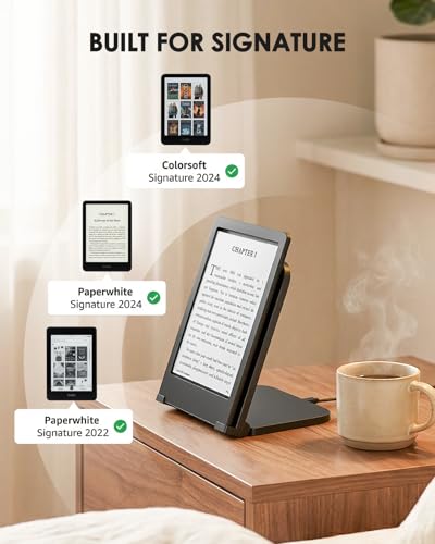 Doohoeek Foldable Wireless Charging Dock Compatible with Kindle Paperwhite Signature (2022/2024), Colorsoft Signature &Galaxy Ebook, Compack Charger with Adjustable Angle, Portable Dock