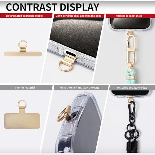 Phone Tether Tab,Ultra-thin 0.2mm Bending Design Universal Stainless Steel Phone Lanyard Tab Without Adhesive,Metal Phone Lanyard Replacement Patch for Cell Phone (Gold) - color: B
