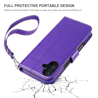 Bocasal Detachable Wallet Case Card Holder for iPhone 16 Plus, Purple | RFID Blocking Kickstand Card Slots Holder PU Leather Magnetic Shockproof Wrist Strap Removable Flip Protective Cover 6.7 inch - color: Purple