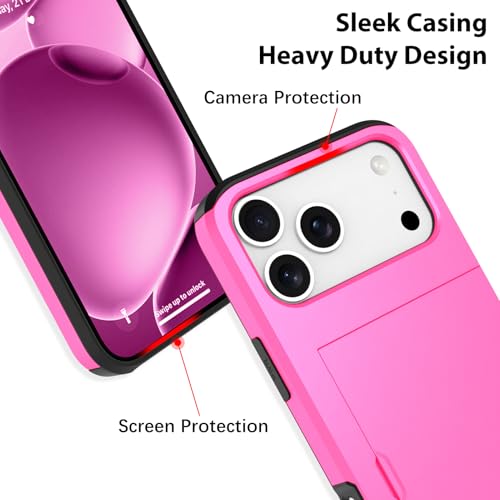 Wallet Case for iPhone 17 Pro Max with 2 Card Holder Credit Slot - color: Hot Pink, size: iPhone 17 Pro Max