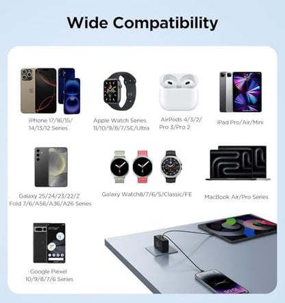 4-in-1 Retractable Wall Charger,35W Ultra-Compact Travel Charger - color: Black