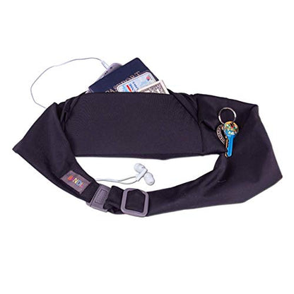 BANDI Running Belt for Women & Men – USA Made No-Bounce Adjustable Waist Pack & Secure Fanny Pack – Fits All Phones, Gels & Essentials – Zipper-Free, Medical Device Friendly - color: Black Solid