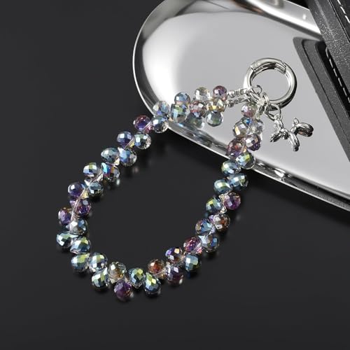 richginker Crystal Beaded Phone Wrist Strap with Tether Tab, Dark Purple - color: Dark Purple