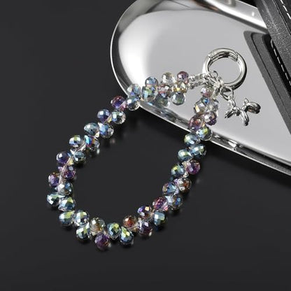 richginker Crystal Beaded Phone Wrist Strap with Tether Tab, Dark Purple - color: Dark Purple