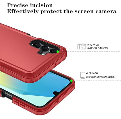 Qinmay Phone Case for Samsung Galaxy A17 5G Case, Galaxy A16 5G Case with HD Screen Protector, Heavy Duty Shockproof 3-Layer Cover Phone Case for Galaxy A17 / A16 ，RedBlack - color: RedBlack