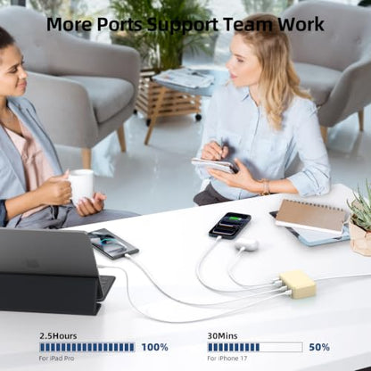 100W 6 in 1 USB Charger, 50% Smaller Charging Station for Multiple Devices - color: Yellow
