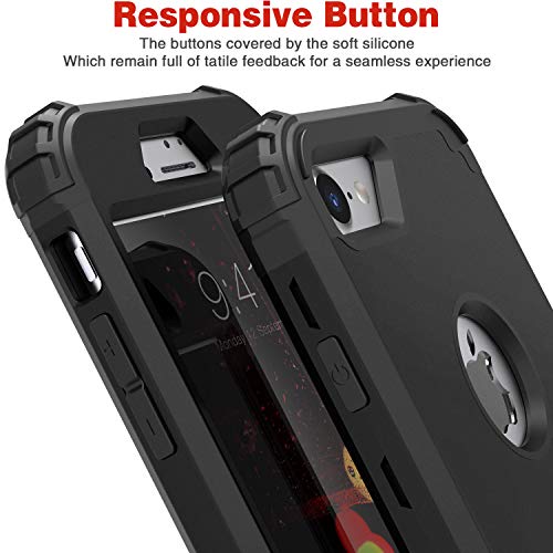 IDweel for iPhone 8 Case with Tempered Glass Screen Protector, for iPhone 7 Case, 3 in 1 Shockproof Slim Hybrid Heavy Duty Hard PC Cover Soft Silicone Bumper Full Body Case, Black - color: Black