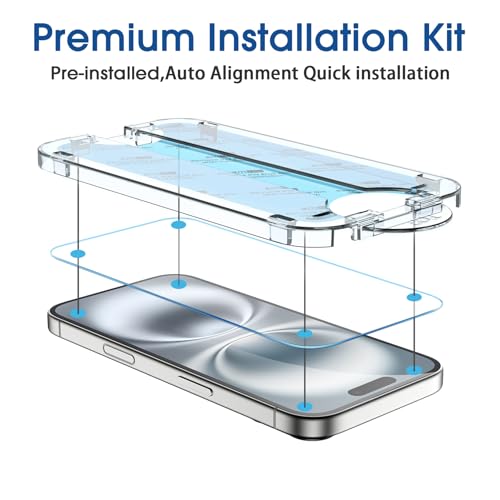 amFilm OneTouch for iPhone 16 Screen Protector 6.1'' Tempered Glass - size: IPH16-6.1”