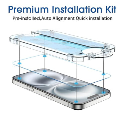 amFilm OneTouch for iPhone 16 Screen Protector 6.1'' Tempered Glass - size: IPH16-6.1”