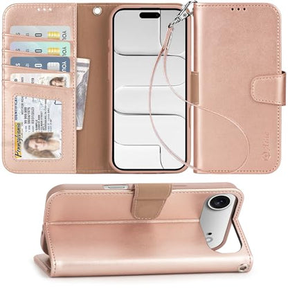 Arae Compatible with iPhone Air Case Wallet with Card Holder, Wristlet Strap Wallet Flip Cover for iPhone Air 6.5 inch Men/Women, RFID Blocking, Kickstand, Rose Gold - color: Rose Gold, size: iPhone Air 6.3 inch