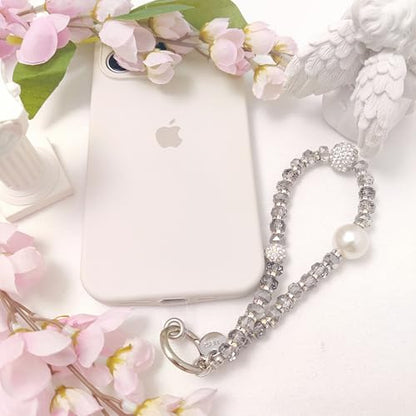 Cute Phone Wrist Strap Chic Beaded Cellphone Lanyard Phone Charm Grip Strap - color: Glitter Grey
