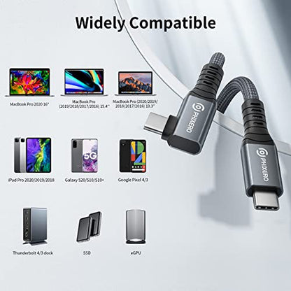 Cable Compatible with Thunderbolt 4 Cable 1ft, Right Angle USB4 Cable, with 40Gbps Data Transfer, PD100W Charging, Nylon Braided USB C Cable, Single 8K or Dual 4K Display, for MacBook Pro/Air