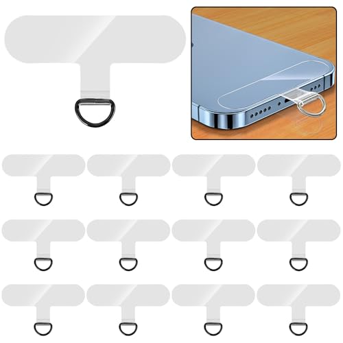 12-Piece Universal Phone Lanyard Patch - No Adhesive, Cell Phone Strap Replacement Part - color: Black