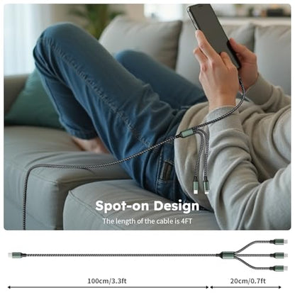 3 in 1 USB C to Multi Charging Cable, 4FT Travel Charger Cables - color: Grey Black&Green, size: 4FT