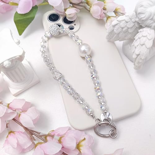 Cute Phone Wrist Strap Chic Beaded Cellphone Lanyard Phone Charm Grip Strap - color: Glitter Colorful