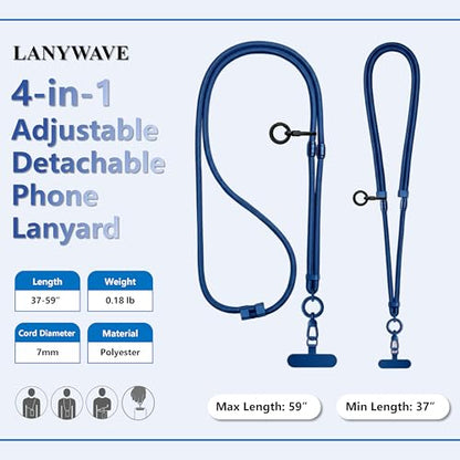 4-in-1 Phone Lanyard, Crossbody, Neck, Wrist & Finger Strap - color: Blue