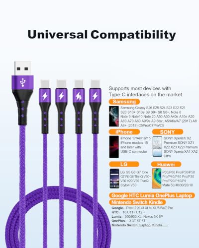 SIQIWO Multi USB C Cable Fast Charging 4FT/2 Pack, 4 in 1 Charger Cord - color: Purple