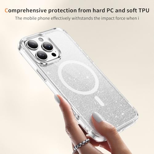 LEMAXELERS Clear Sparkly Magnetic Case for iPhone 15 Pro Max -Clear SF | Glitter Anti-Yellowing Slim TPU Bumper Compatible with Magsafe Shockproof Protective Transparent Cover - color: Clear, size: iPhone 15 Pro Max