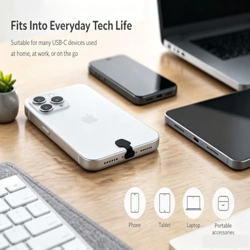 USB C Dust Plugs, 10 Pack Anti-Lost USB Type C Port Covers with Cleaning Kit for iPhone 15/16/17/18, Samsung, Pixel, MacBook, Android Phones-ompatible with All Phone Cases