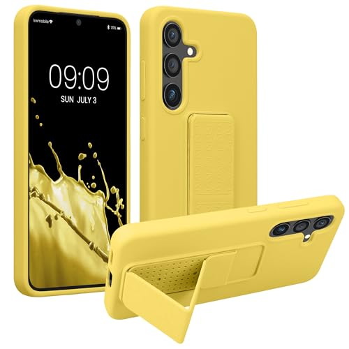 kwmobile Case for Samsung Galaxy S24 Case - Soft TPU Cover with Silicone Coating - with Hand Strap and Stand Function - Shockproof - Radiant Yellow - color: Radiant Yellow, size: Galaxy S24