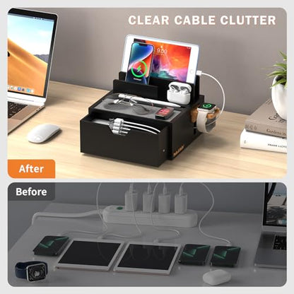 Pezin & Hulin Charging Station Dock with Charger HUB and Cables-Black - color: Black(With Charger)