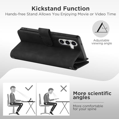 for Samsung Galaxy S24-FE-Wallet Case: with RFID Blocking Card Slots (6 Cards) | Soft PU Leather Magnetic Snap Zipper Pocket | Crossbody Wrist Strap Protective Phone Cover - Black - color: Black, size: Galaxy S24 FE（6.7‘’）