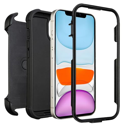 for Defender Case iPhone 11 Case with Belt Clip Holster Kickstand Black | for Heavy Duty iPhone 11 Phone Case Rugged Shockproof Cover with 2 Layers of Sturdy for Phone Cases iPhone 11 Case Protective - color: Black