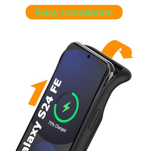 Battery Case for Galaxy S24 FE,12000mAh Portable Protective Smart Wireless Charging Case Support Carplay Compatible with Galaxy S24 FE(6.7 inches)Rechargeable Extended Battery Charger Case(Black) - size: for Galaxy S24 FE