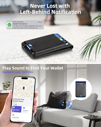 ExtreLife for Magsafe Wallet, Works with Apple Find My, 6 Cards Holder - color: Black Carbon Fiber