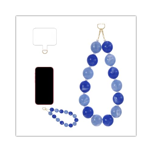 Marble Beaded Phone Wrist Strap Colorful Phones Charm Anti Theft Phones Chain Detachable Hand-Free Y2k Tops - color: Dark Blue and Light Blue