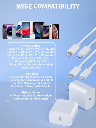 iPhone 14 13 Lightning Charger,[Apple MFi Certified]2Pack USBC Fast Charger - color: White 3foot