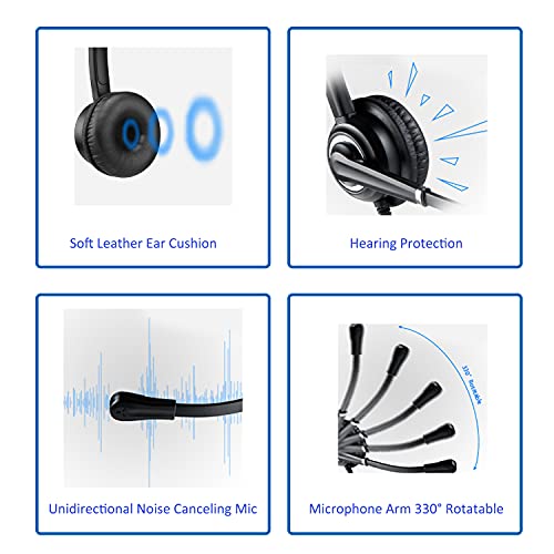 MAIRDI Office Headset with Microphone Noise Canceling, with RJ9 & 3.5mm Jack for Landline Deskphone Cell Phone PC Laptop, Telephone Headset for Call Center Phone, Work for Polycom Avaya Nortel