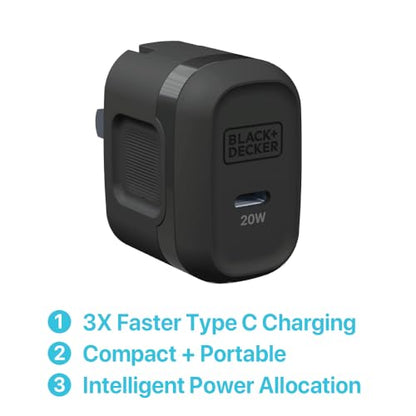 BLACK+DECKER Fast Charge Duo: 20W GaN USB-C Wall Charger + 3ft Cable