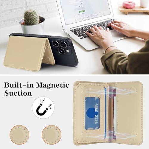 Lipvina For MagSafe Wallet with Kickstand - Magnetic Card Holder RFID Blocking Compatible with iPhone 17/16/15/14/13/12 Series Pro/Max/Plus (Beige) - color: Beige
