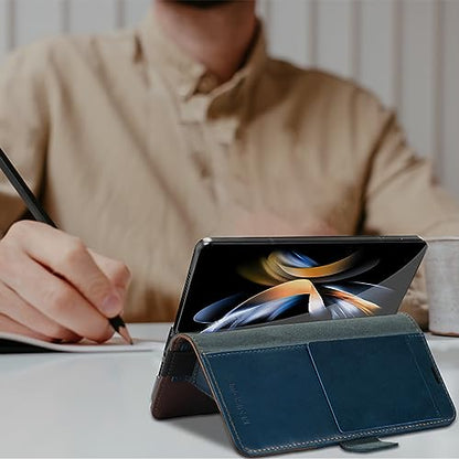 KEZiHOME Genuine Leather Wallet Case for Samsung Galaxy Z Fold 6 - color: Royal Blue Brown, size: Galaxy Z Fold 6 Case
