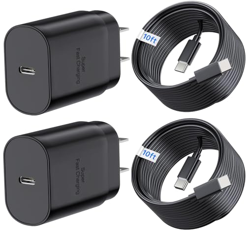 TT&C 2-Pack 25W USB C Fast Charger with 10FT Extra Long Cable (Black) - color: Black, size: 10ft