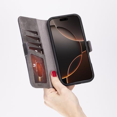 Bayelon Leather Wallet Case for iPhone 16 Pro Max 6.9", Flip Cover Card Holder, iPhone 16 Pro Max Wallet Case, Kickstand Folio Case, MagSafe Compatible Flip Cover, RFID Blocking (Smoked Black) - color: Smoked Black, size: iPhone 16 Pro Max