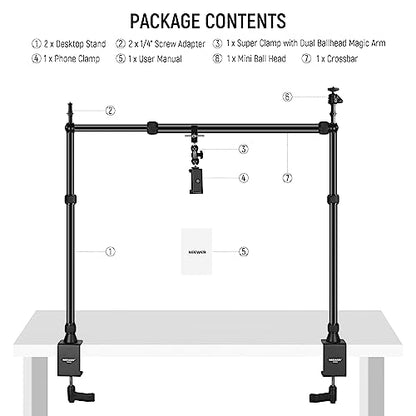 NEEWER Overhead Camera Mount Rig with 2 Ball Heads, Super Clamp, NK002
